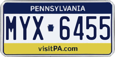 PA license plate MYX6455