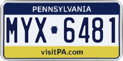 PA license plate MYX6481