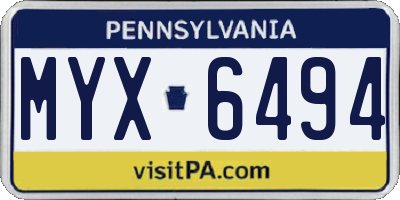 PA license plate MYX6494