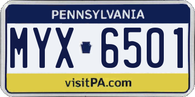 PA license plate MYX6501