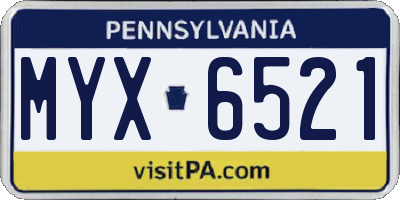 PA license plate MYX6521