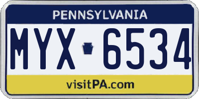 PA license plate MYX6534