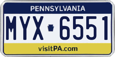 PA license plate MYX6551