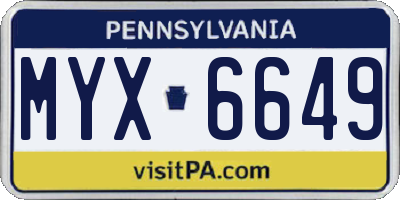 PA license plate MYX6649