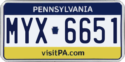 PA license plate MYX6651