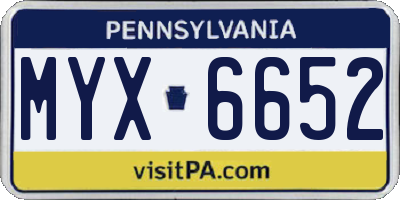 PA license plate MYX6652