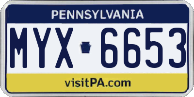 PA license plate MYX6653