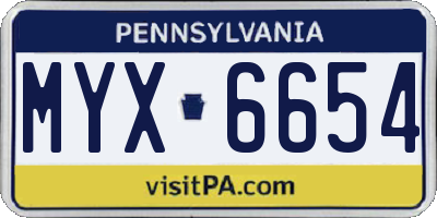 PA license plate MYX6654
