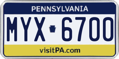 PA license plate MYX6700