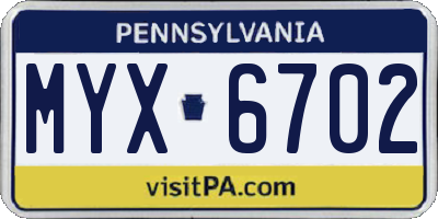 PA license plate MYX6702