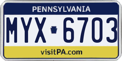 PA license plate MYX6703