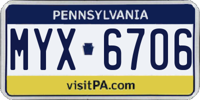 PA license plate MYX6706