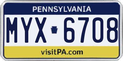 PA license plate MYX6708