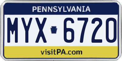 PA license plate MYX6720