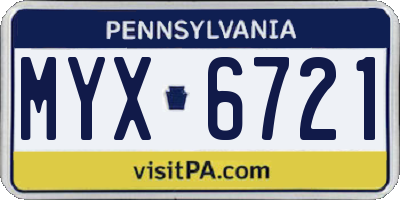 PA license plate MYX6721