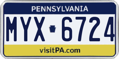 PA license plate MYX6724