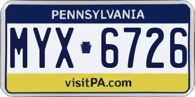 PA license plate MYX6726