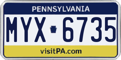 PA license plate MYX6735