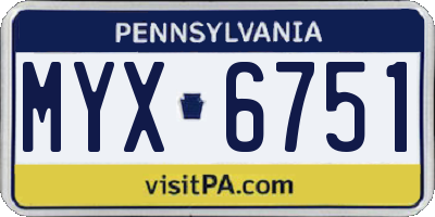 PA license plate MYX6751