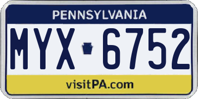 PA license plate MYX6752