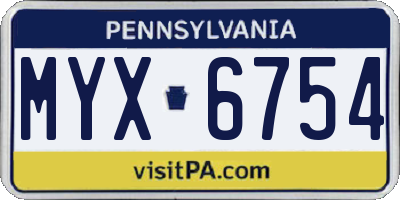 PA license plate MYX6754