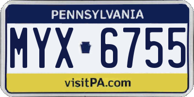 PA license plate MYX6755