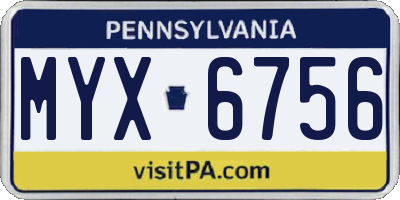 PA license plate MYX6756