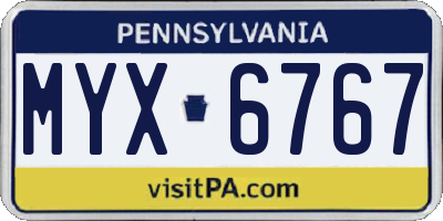 PA license plate MYX6767