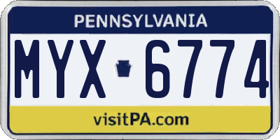 PA license plate MYX6774