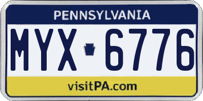 PA license plate MYX6776