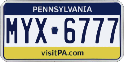 PA license plate MYX6777
