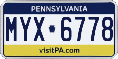 PA license plate MYX6778