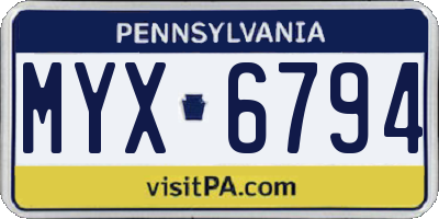 PA license plate MYX6794