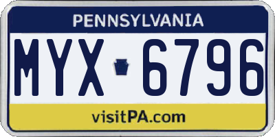 PA license plate MYX6796