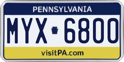 PA license plate MYX6800