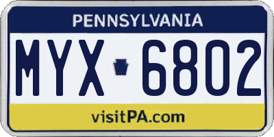 PA license plate MYX6802