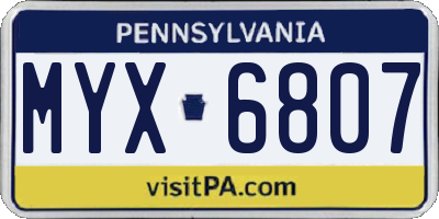 PA license plate MYX6807
