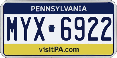 PA license plate MYX6922