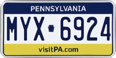 PA license plate MYX6924