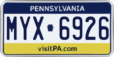 PA license plate MYX6926