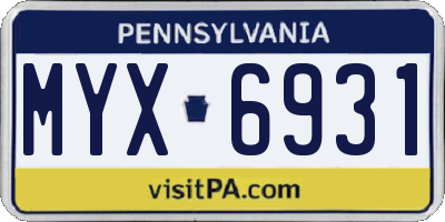 PA license plate MYX6931
