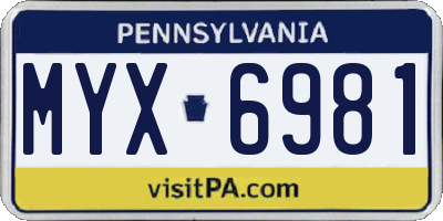 PA license plate MYX6981