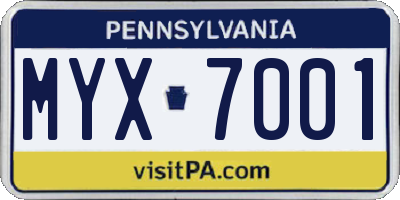 PA license plate MYX7001