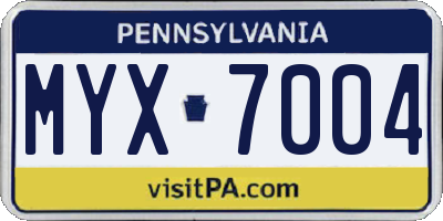 PA license plate MYX7004
