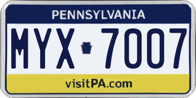 PA license plate MYX7007