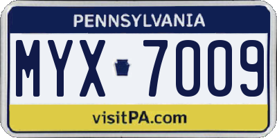 PA license plate MYX7009