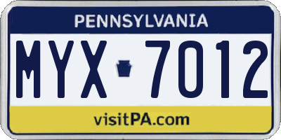 PA license plate MYX7012