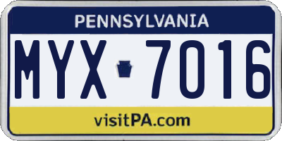 PA license plate MYX7016