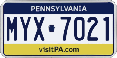 PA license plate MYX7021