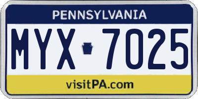 PA license plate MYX7025